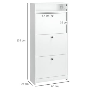 Scarpiera 3 Scomparti in Legno Bianco 60x24x132 cm