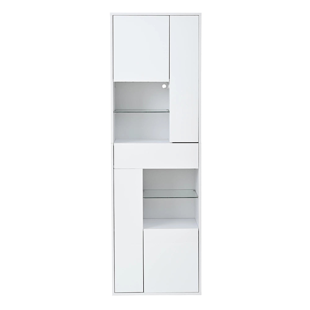 Vetrina esposizione 55x38x170 cm con LED - Xylo - 1 cassetto, 4 ante vetrate, design brillante, bianco