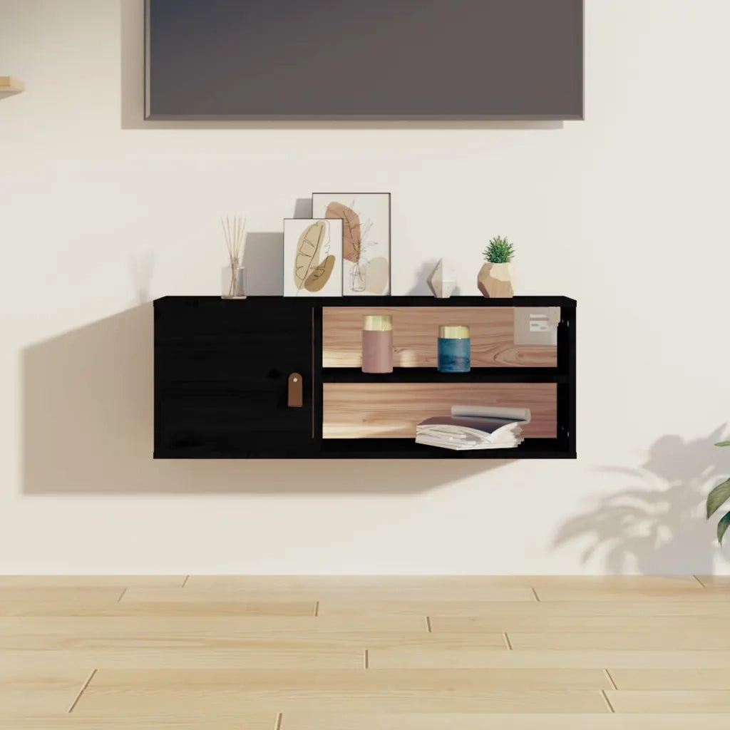 Pensile Nero 80x30x30 cm in Legno Massello di Pino CFW5386613