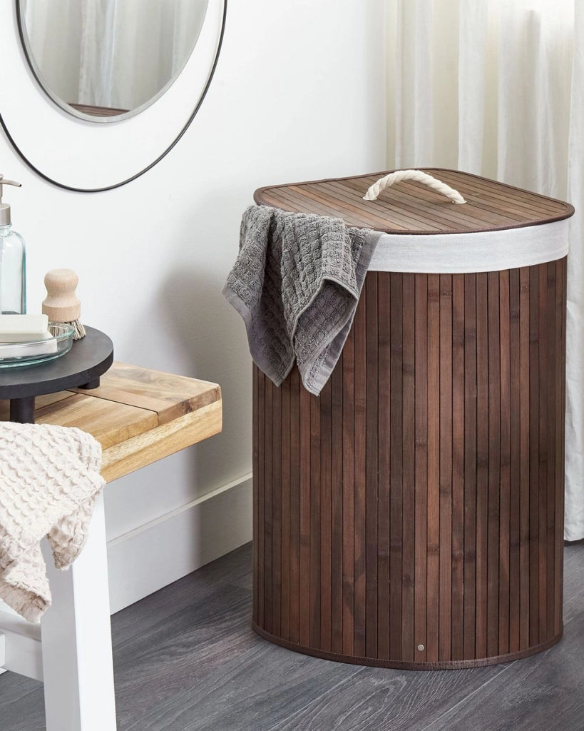 Cestino portaoggetti in bambù marrone scuro con coperchio Cestino per biancheria Accessori pratici lavanderia bucato