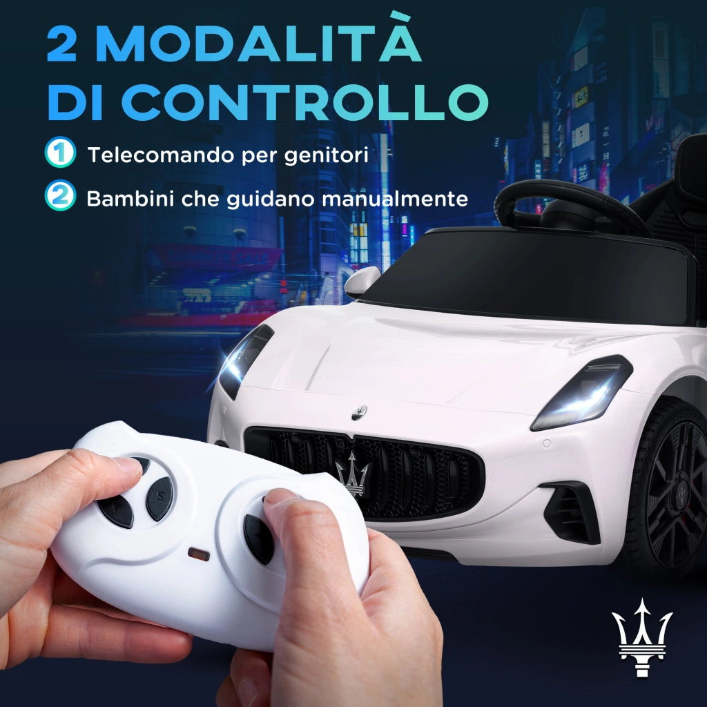 Macchina per Bambini 12V Maserati Gran Turismo Folgore con Telecomando, Et¨¤ 3-5 Anni, Bianco