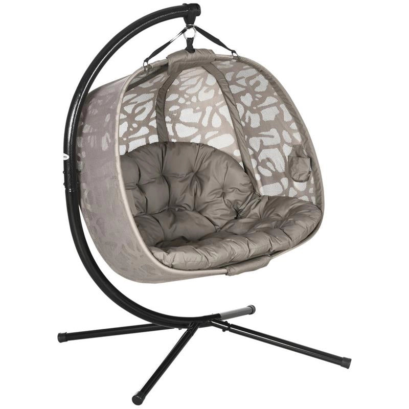 POLTRONA SOSPESA 2 POSTI CON 2 TASCHE, 2 CUSCINI E CESTO PIEGHEVOLE, 130X103X172 CM