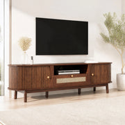 Mobile TV in MDF color noce con rattan e ante scorrevoli