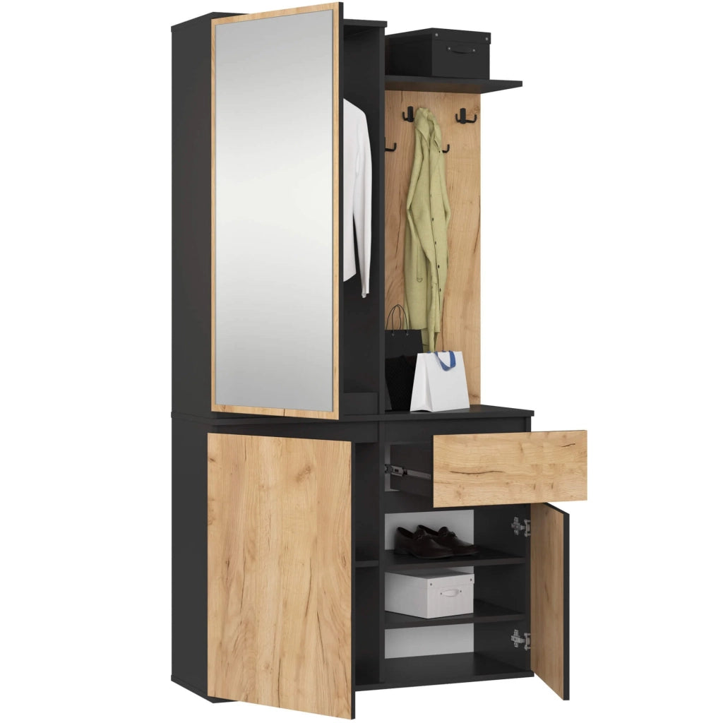 Scarpiera ingresso con appendiabiti ENTRO AKORD Nero, Quarcia Craft 95x183x35 cm