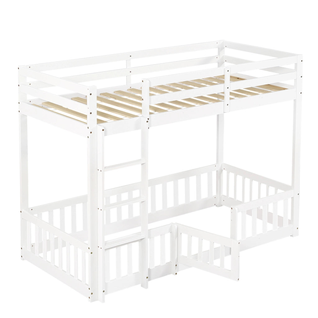Letto a Castello in Legno di Pino con Scala ¨C MINIMAL ¨C Bianco 90x200