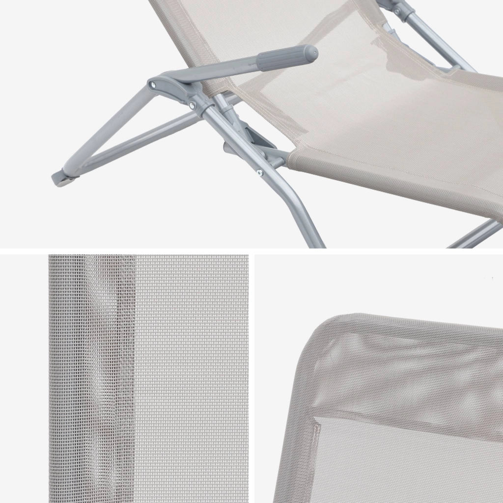 Set 2 lettini prendisole in textilene multiposizione, grigio bruno