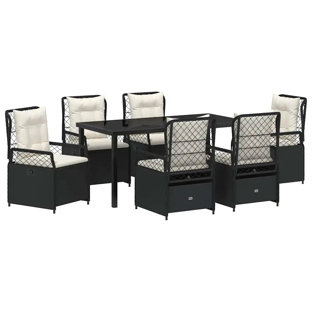 Set da Pranzo per Giardino 7 pcs Nero polyrattan 3380985