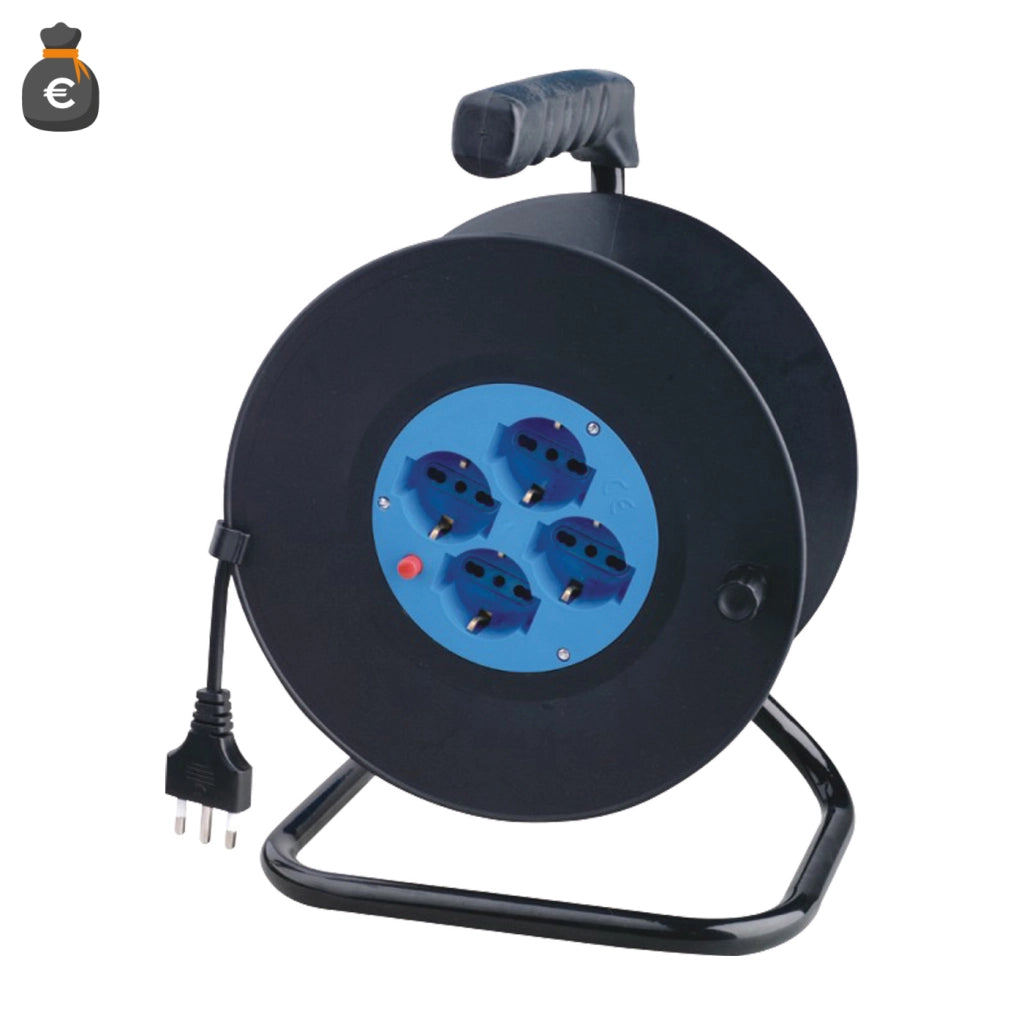 Alcapower Prolunga Avvolgicavo 25 metri con 4 Prese Universali Schuko Bipasso, Potenza Massima 2200W, Spina Italiana 16A 3 Poli, Serie Professionale