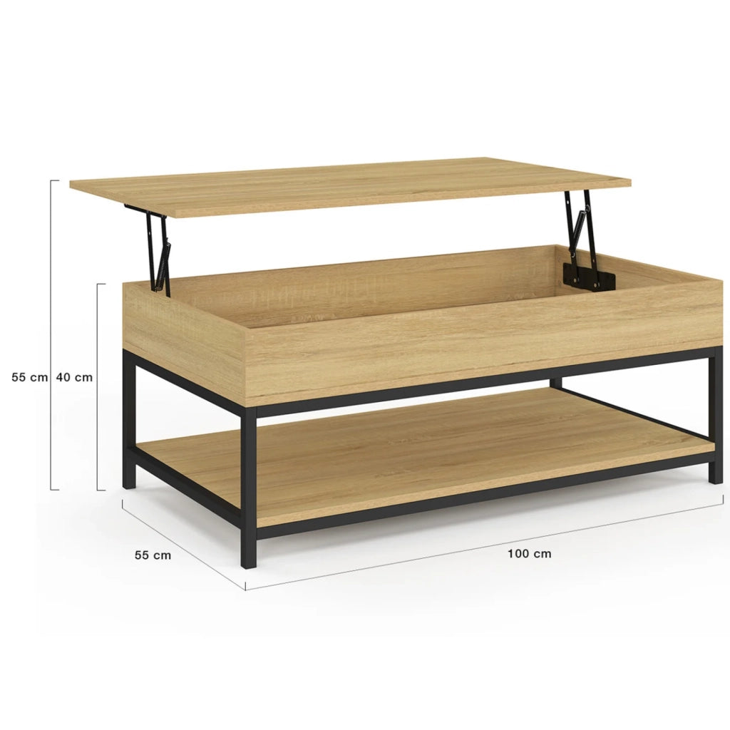 IDMarket - Tavolino DETROIT con piano a sollevamento totale e ripiano inferiore dal design industriale