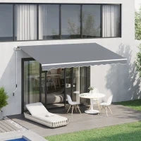 Tenda da Sole per Esterno Avvolgibile a Manovella in Metallo e Alluminio, 395x245 cm, Grigio