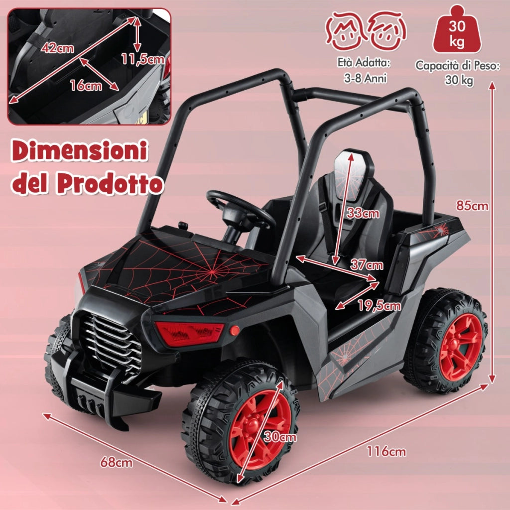 UTV Elettrico per bambini con batteria 24V e controllo remoto 2 sospensioni a molla, Veicolo giocattolo Nero-Macchinine giocattoli