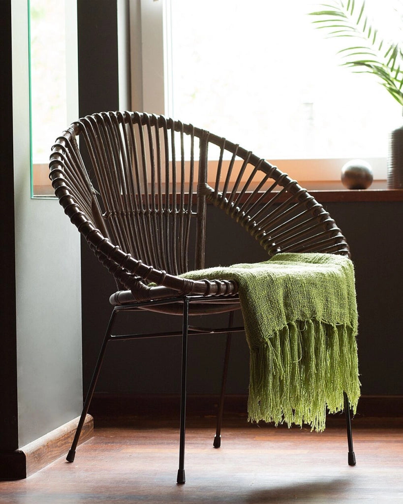 Poltrona in rattan Vimini marrone Gambe in metallo Nero Papasan Soggiorno Sala da pranzo