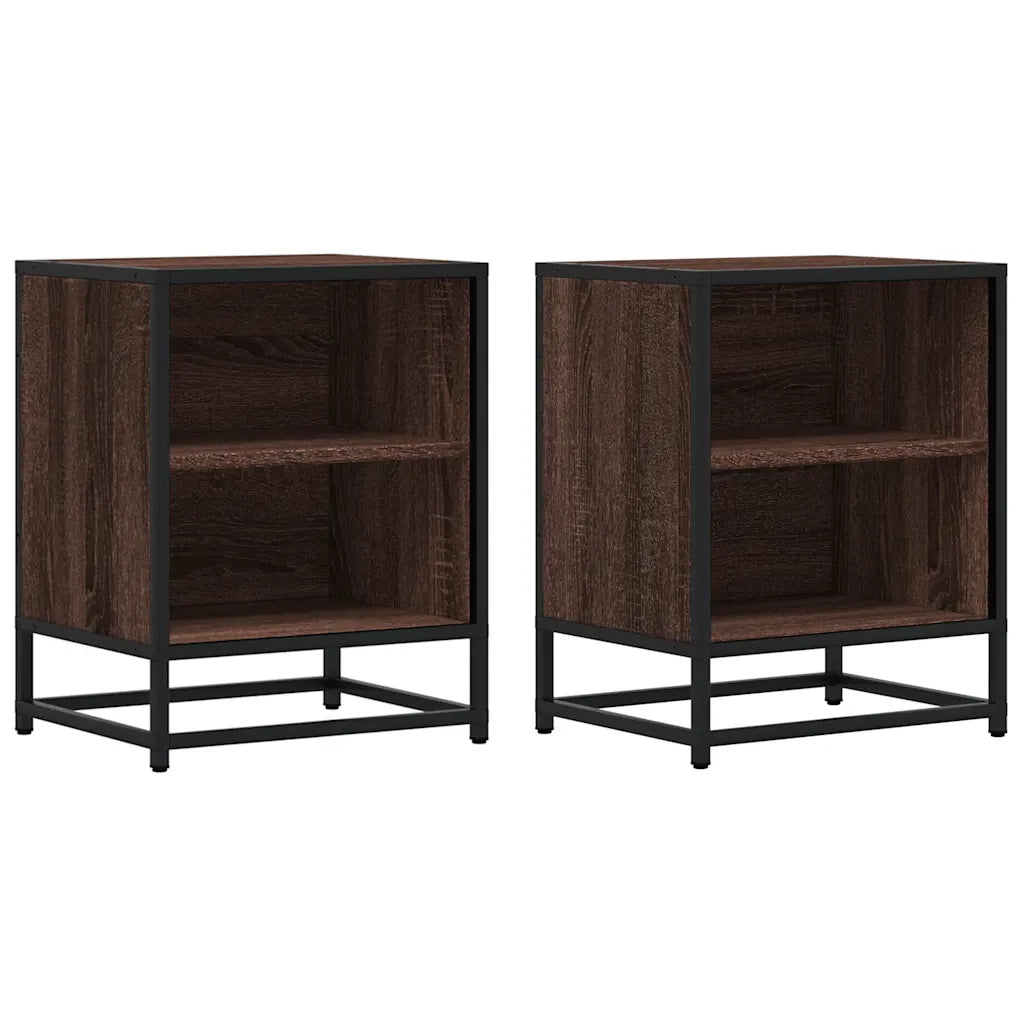 Set di 2 Comodini | Armadio da Notte | Mobiletto da notte Rovere Marrone Legno Multistrato Metallo