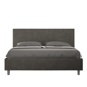 BS COM Letto matrimoniale francese con rete imbottito 140x210 microfibra grigio