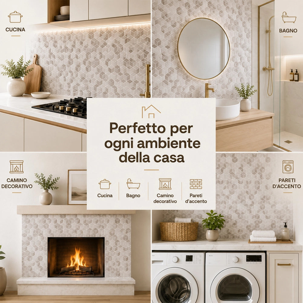 Set 10 Pannelli Adesivi Piastrelle per Muro Parete 30.5cm Decorazione Geometrica