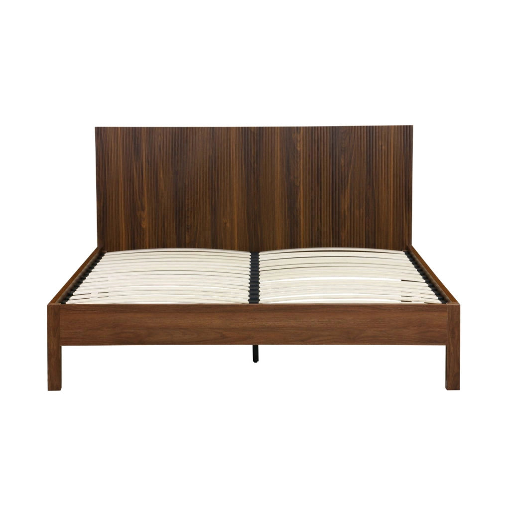 Letto con rete a doghe e testiera 160x200cm decorazione legno, noce