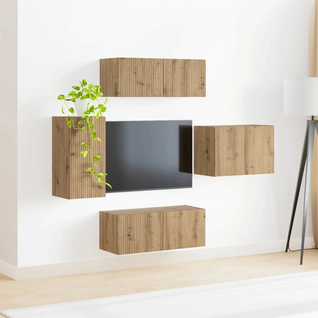 Set di Mobiletto da TV a Parete 4 pcs Rovere artigianale