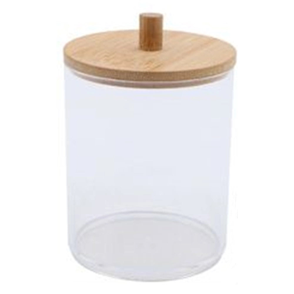 Trade Shop - Contenitore Porta Cotton Fioc Organizer Trasparente Con Coperchio In Legno 7.1x10.3cm 10821 -