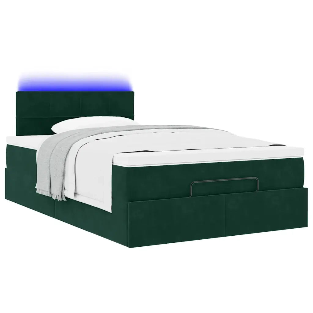 Pouf Letto con Materasso e LED Verde Scuro 120x190cm in Velluto 3312611