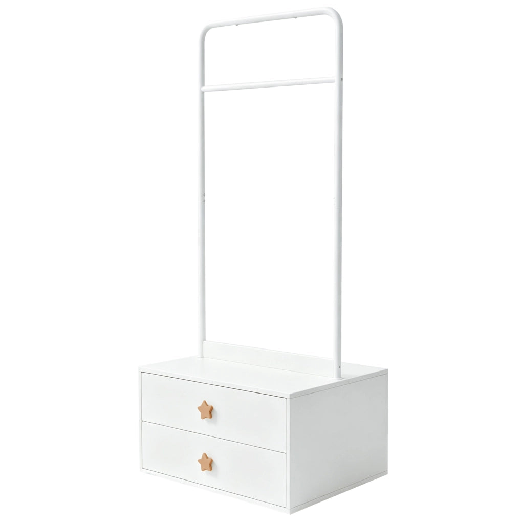 Stand appendiabiti per bambini ULEVR 70x55x168 cm con barra appendiabiti e 2 cassetti, bianco in MDF
