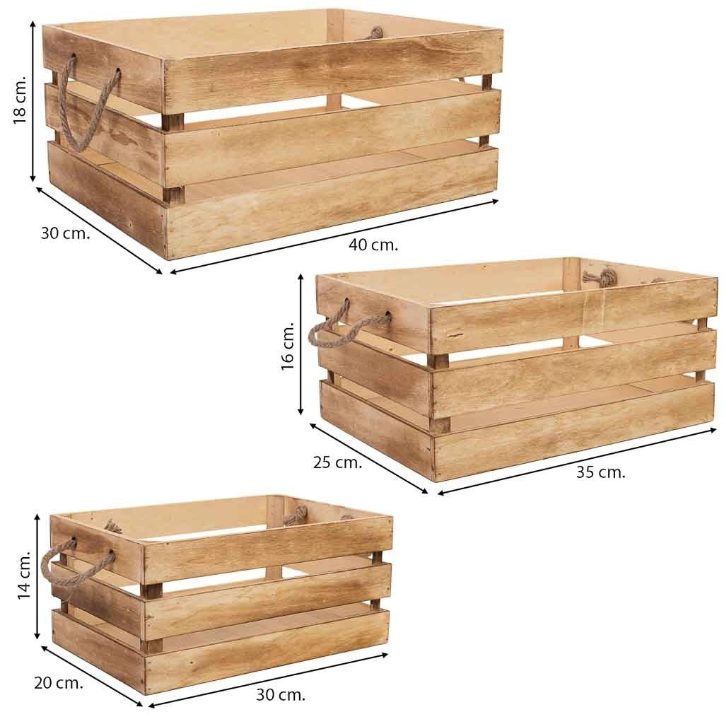 Set cassetti in legno 3 pezzi 40x30x18h-35x25x16h-30x20x14h cm