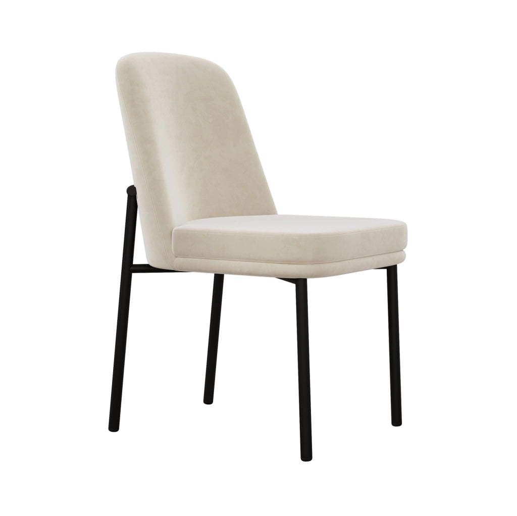 Set di 4 sedie da pranzo con seduta imbottita; struttura in metallo; velluto beige