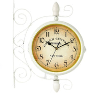 Stazione oraria per esterno, orologio a parete doppio faccia 35 x 28 cm in acciaio bianco per giardino