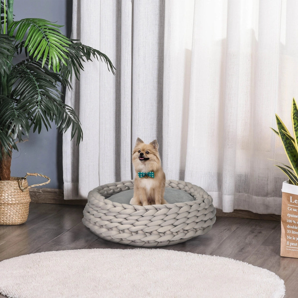 Easycomfort Cuccia per Cani e Gatti Rotonda, Rialzata e Lavabile in Cotone PP, Cuscino Imbottito, ?50x19cm, Grigio