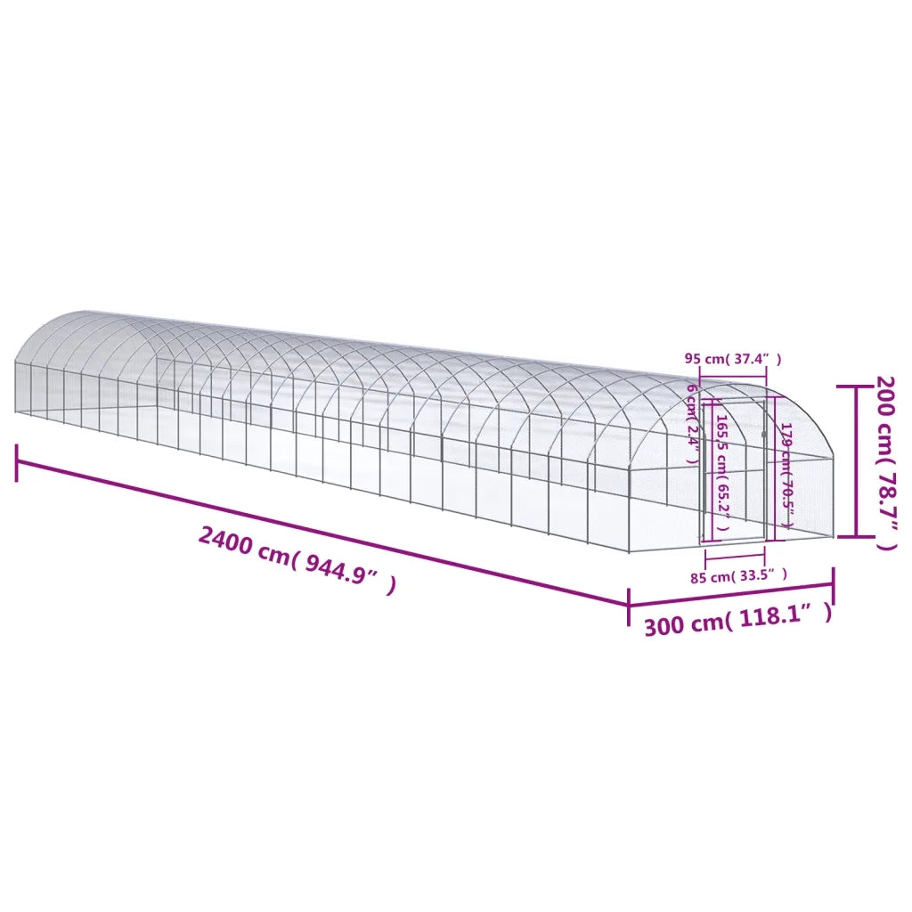 Pollaio per Esterni 3x24x2 m in Acciaio Zincato 3095471