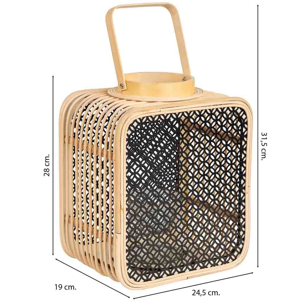 Lanterna in rattan e metallo con vetro, 24,5x19x28/31,5/41,5H cm