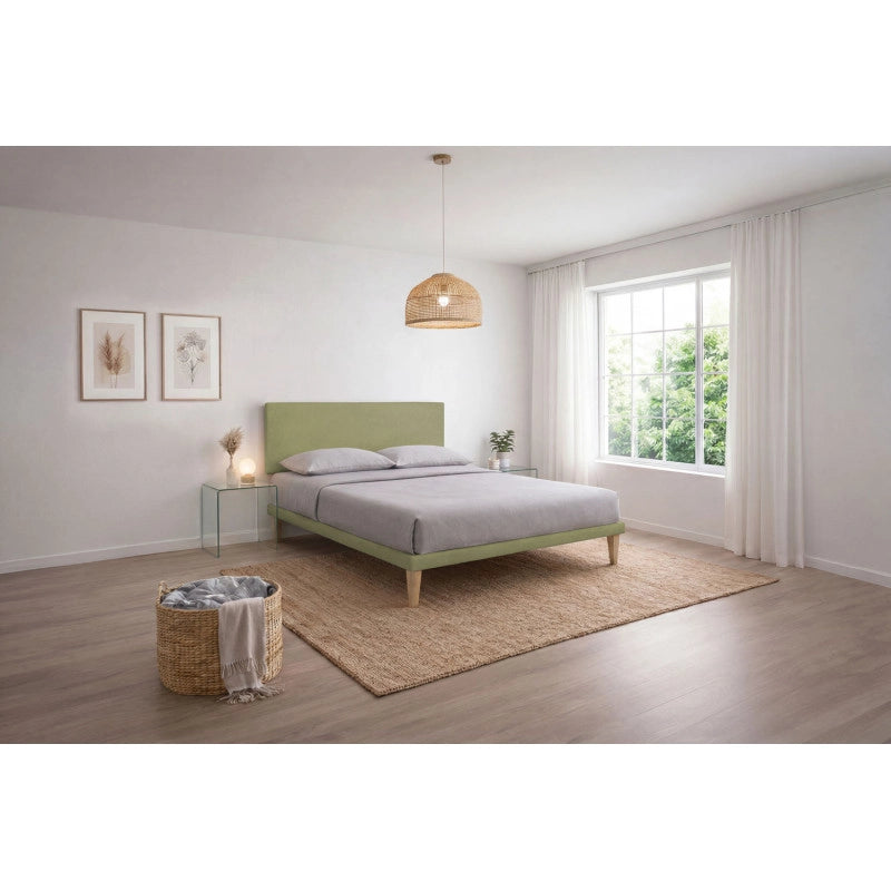 Letto imbottito Letto Matrimoniale alla Francese 140x200 cm Flat - Con rete,Microfibra,Tè verde