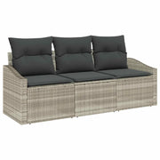 Set di divani con cuscino 3 pz | Set Salotto da Giardino Grigio chiaro polyrattan