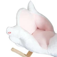 Cavallo a Dondolo a Forma di Cigno con Musica, Cavalluccio a Dondolo con Struttura in Metallo e Legno, Rivestimento Peluche, 60x32x55cm, Bianco