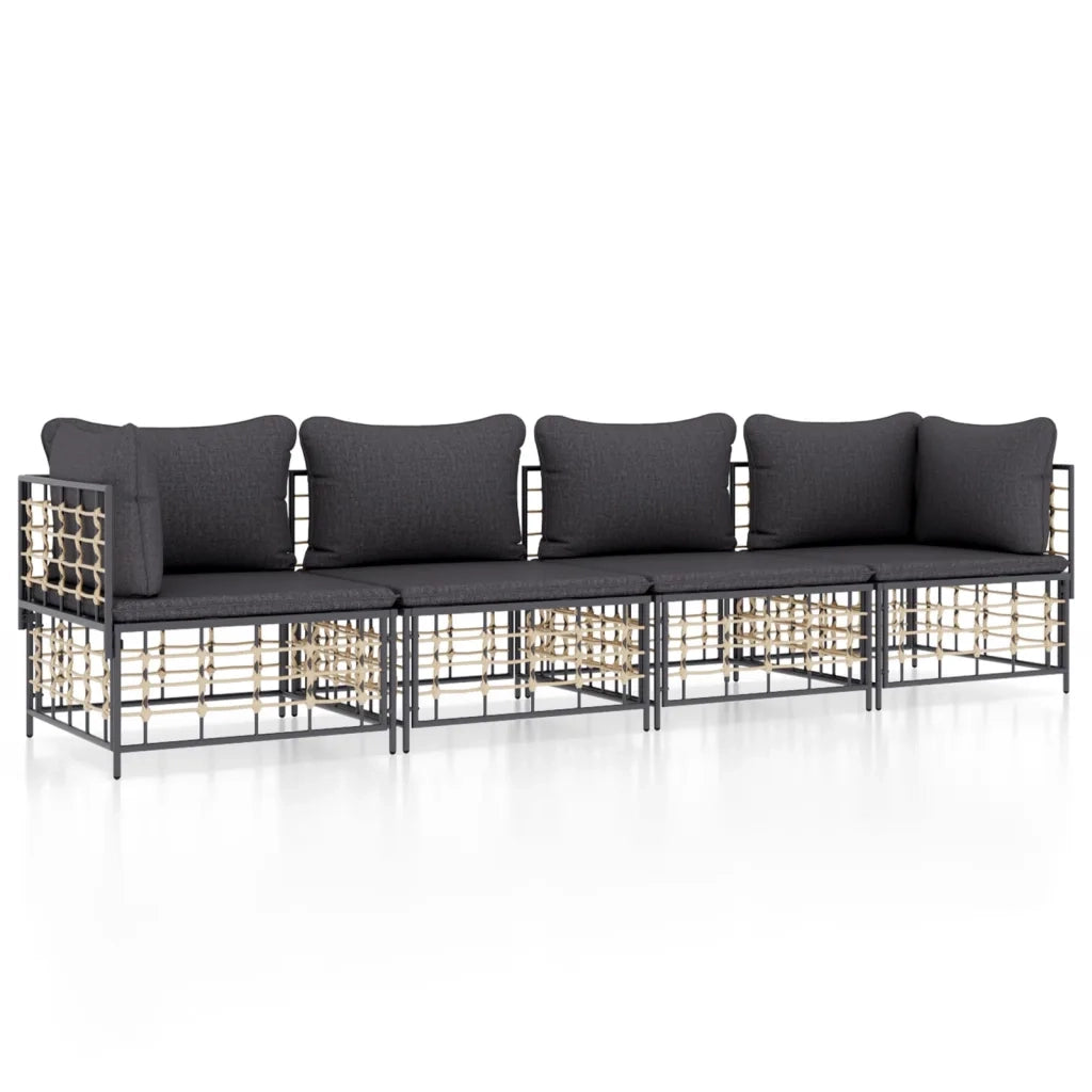 Set Divani da Giardino 4 pz | Set Salotto da Giardino con Cuscini Antracite in Polyrattan