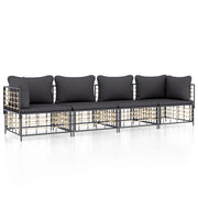 Set Divani da Giardino 4 pz | Set Salotto da Giardino con Cuscini Antracite in Polyrattan