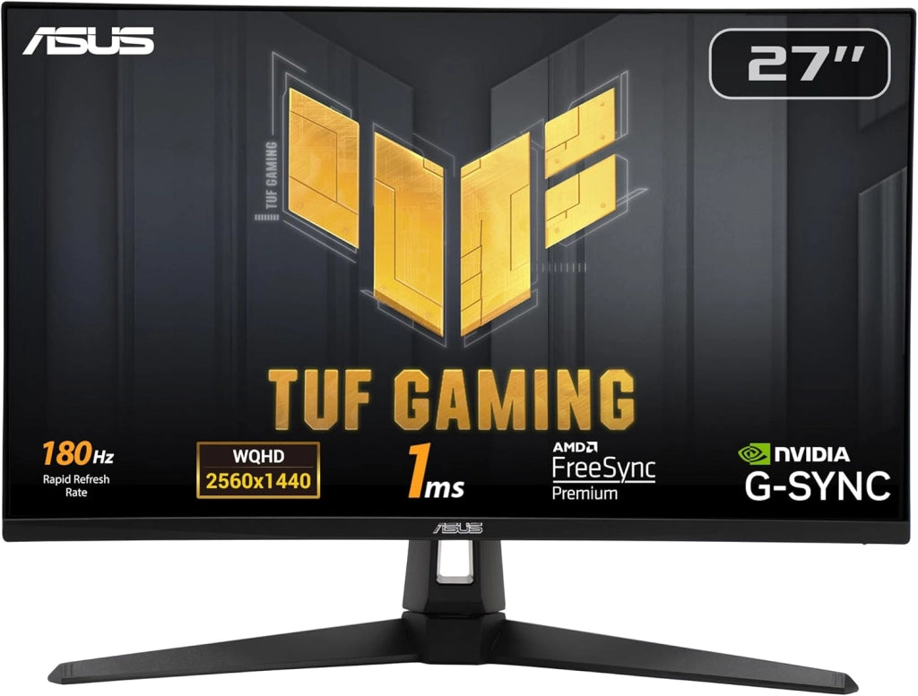 ASUS TUF Gaming VG27AQ3A Monitor Gaming 27” pollici, QHD (2560x1440), 180Hz, Fast IPS, Sincronizzazione ELMB, 1ms (GTG), FreeSync Premium, G-Sync, Overdrive variabile, 130% sRGB, Nero