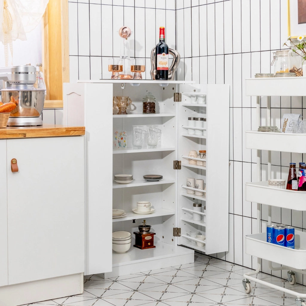 Armadio dispensa con doppia anta e 6 ripiani regolabili, Credenza con 17 livelli per sala da pranzo Bianco