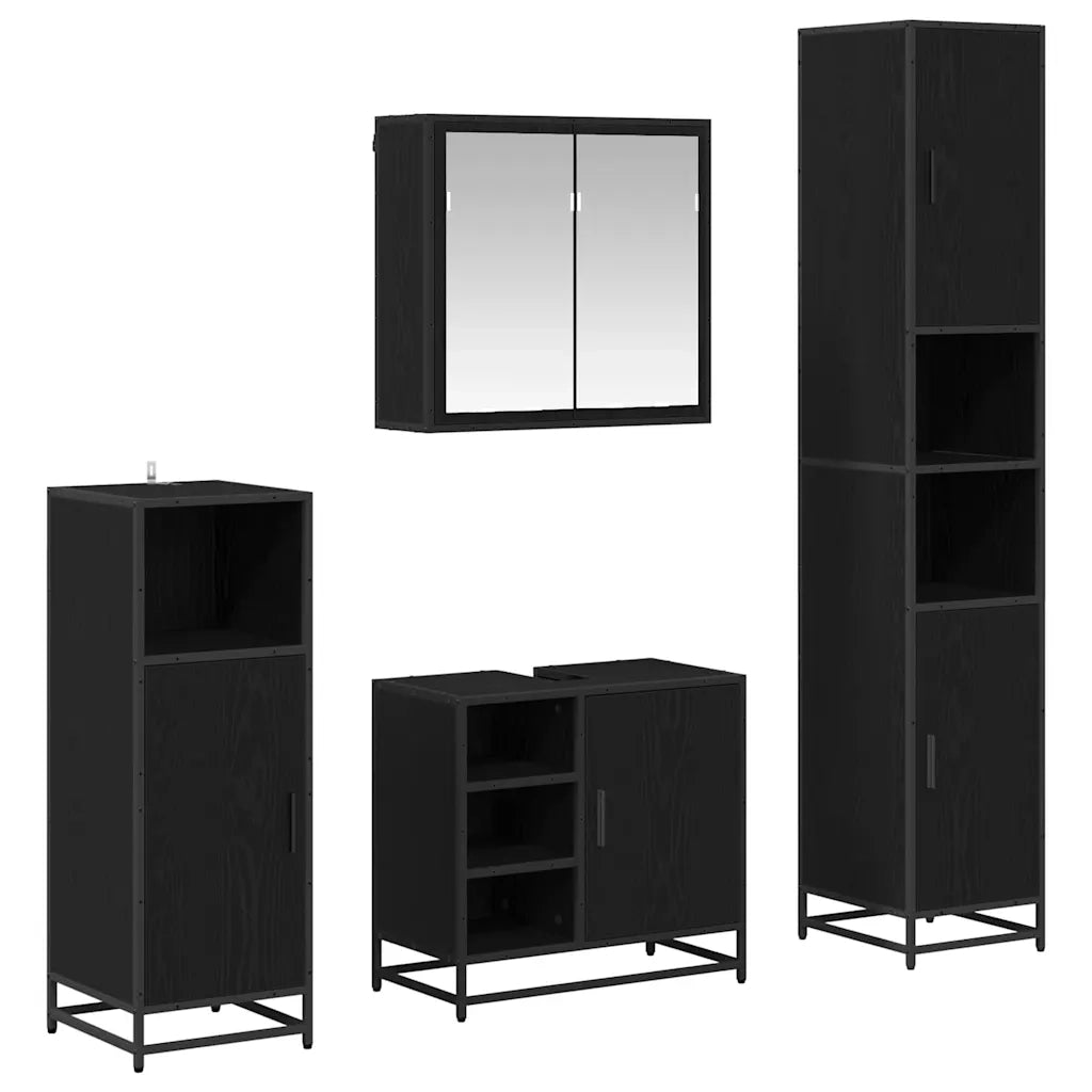 Set di mobili per il bagno 4 pcs Rovere Nero Legno multistrato 3402476
