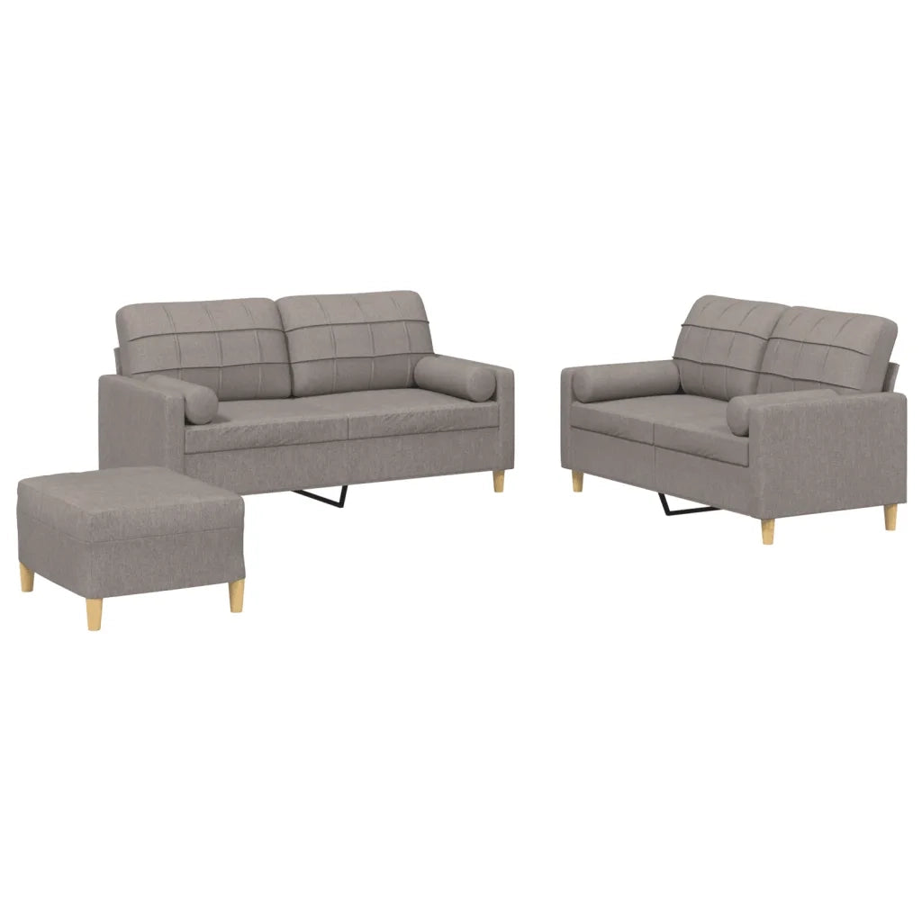 vidaXL Set Divani 3 pz con Cuscini Tortora in Tessuto