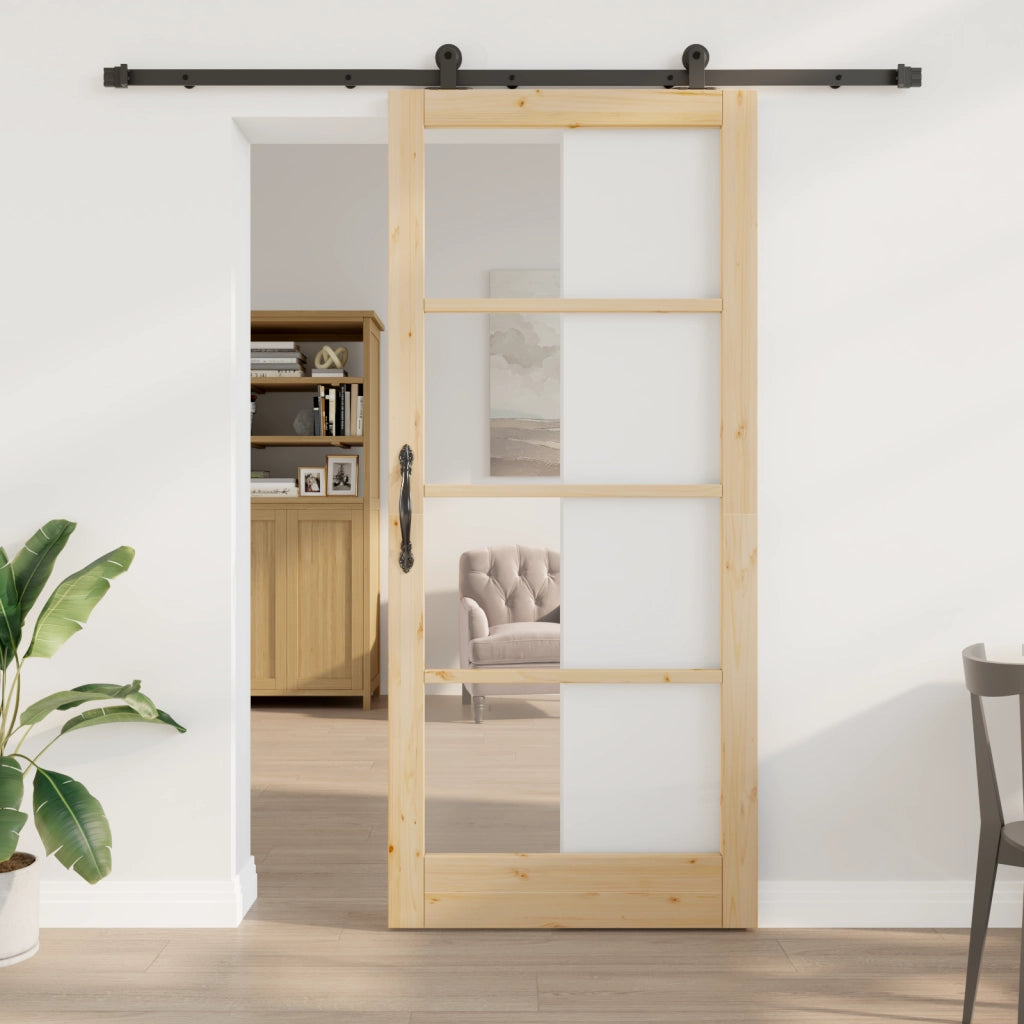 Porta scorrevole  con set di hardware 'ORKDAL'in legno massello e vetro