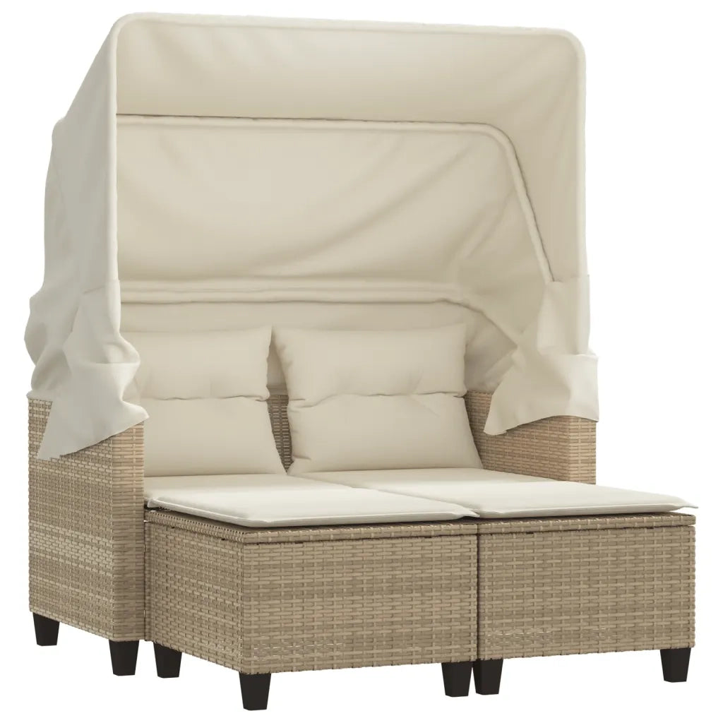 Divano Giardino 2 Posti Baldacchino e Sgabelli Beige Polyrattancod mxl 113478