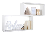 Set 2 Mensole Cubo da Parete Rettangolare in Fibra di Legno Bislungo Bianco