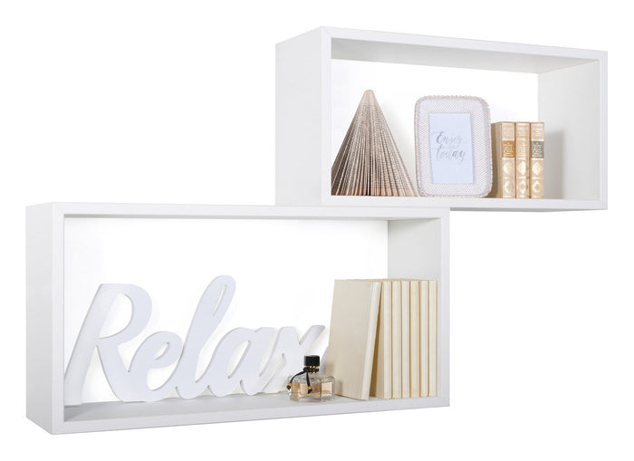 Set 2 Mensole Cubo da Parete Rettangolare in Fibra di Legno Bislungo Bianco