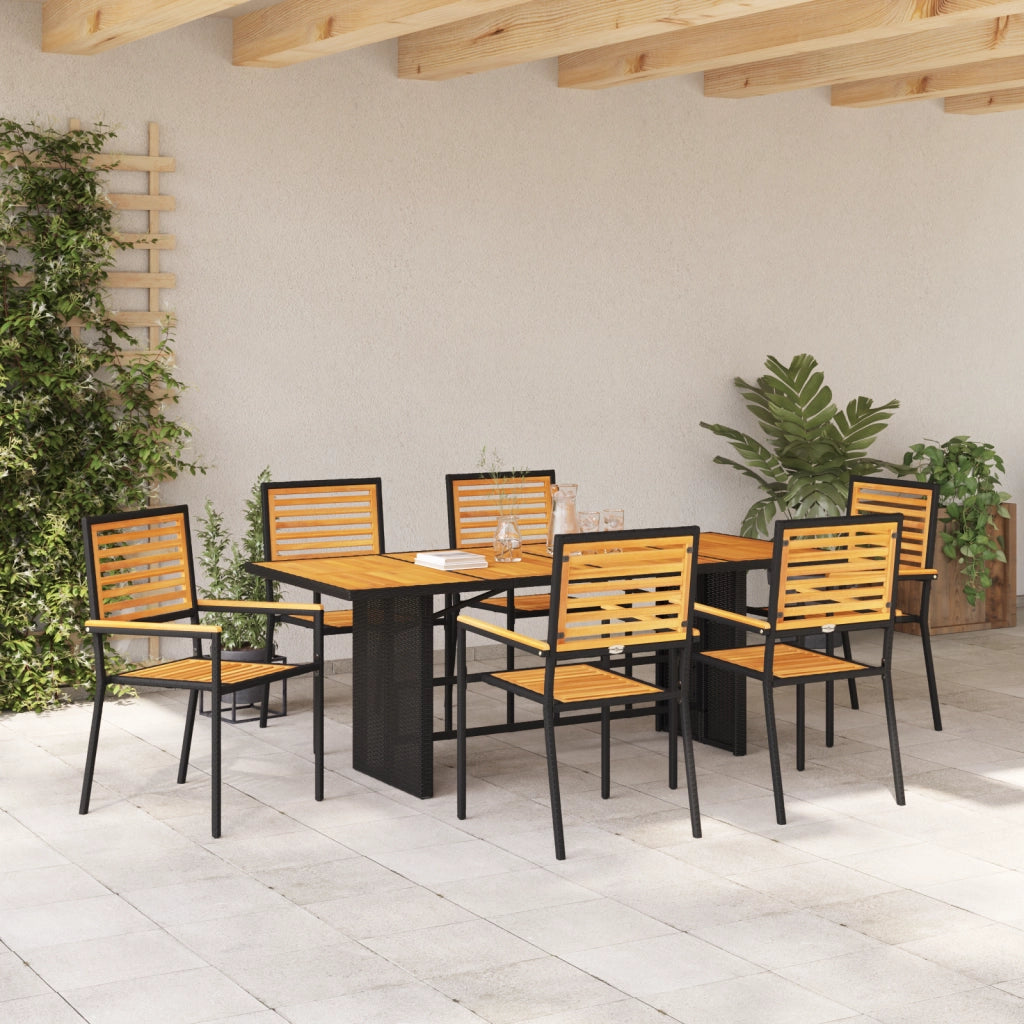 Set da Pranzo da Giardino  7 Pezzi Nero Polyrattan Acacia