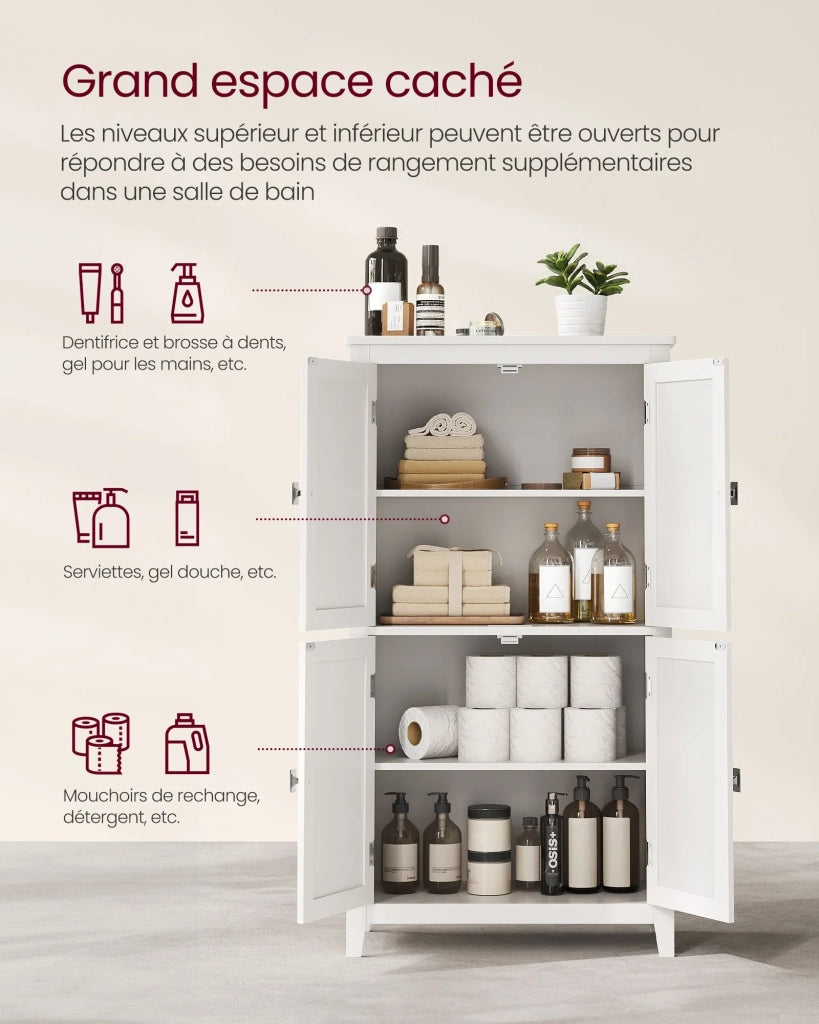 Mobiletto da bagno mobiletto da cucina mobile contenitore con 2 cassetti e 2 ante ripiani regolabili 30 x 60 x 110 cm bianco 12_0004023