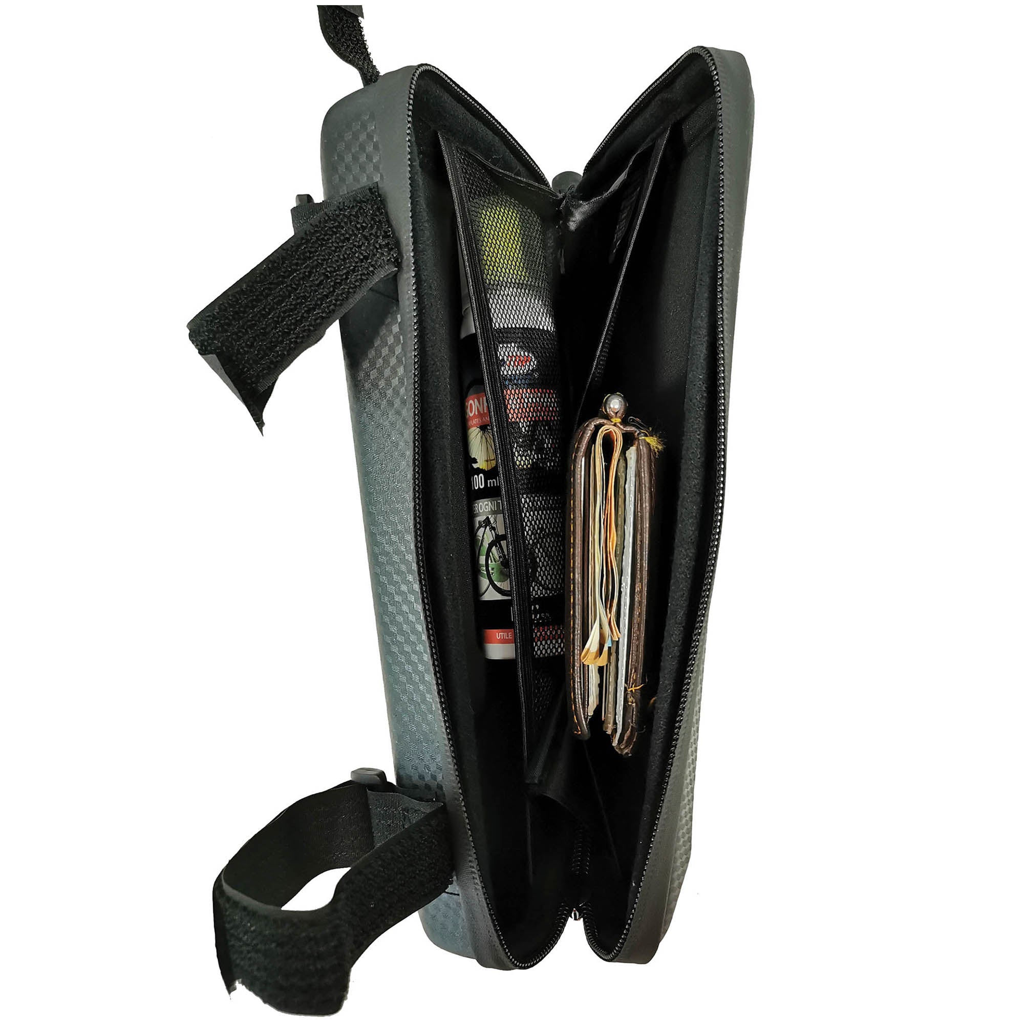 Borsa Portaoggetti da Sottocanna Bicicletta 26x10x4 cm Doppia Tasca Rigida Effetto Carbonio