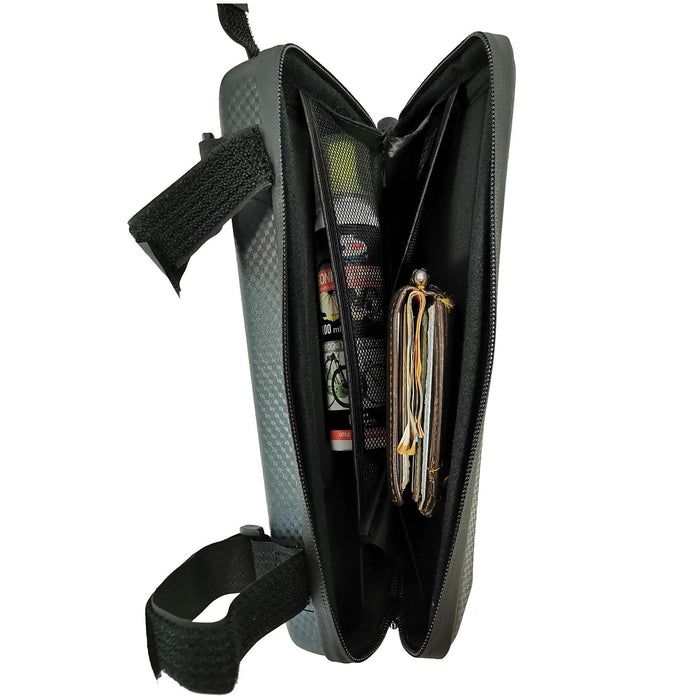 Borsa Portaoggetti da Sottocanna Bicicletta 26x10x4 cm Doppia Tasca Rigida Effetto Carbonio