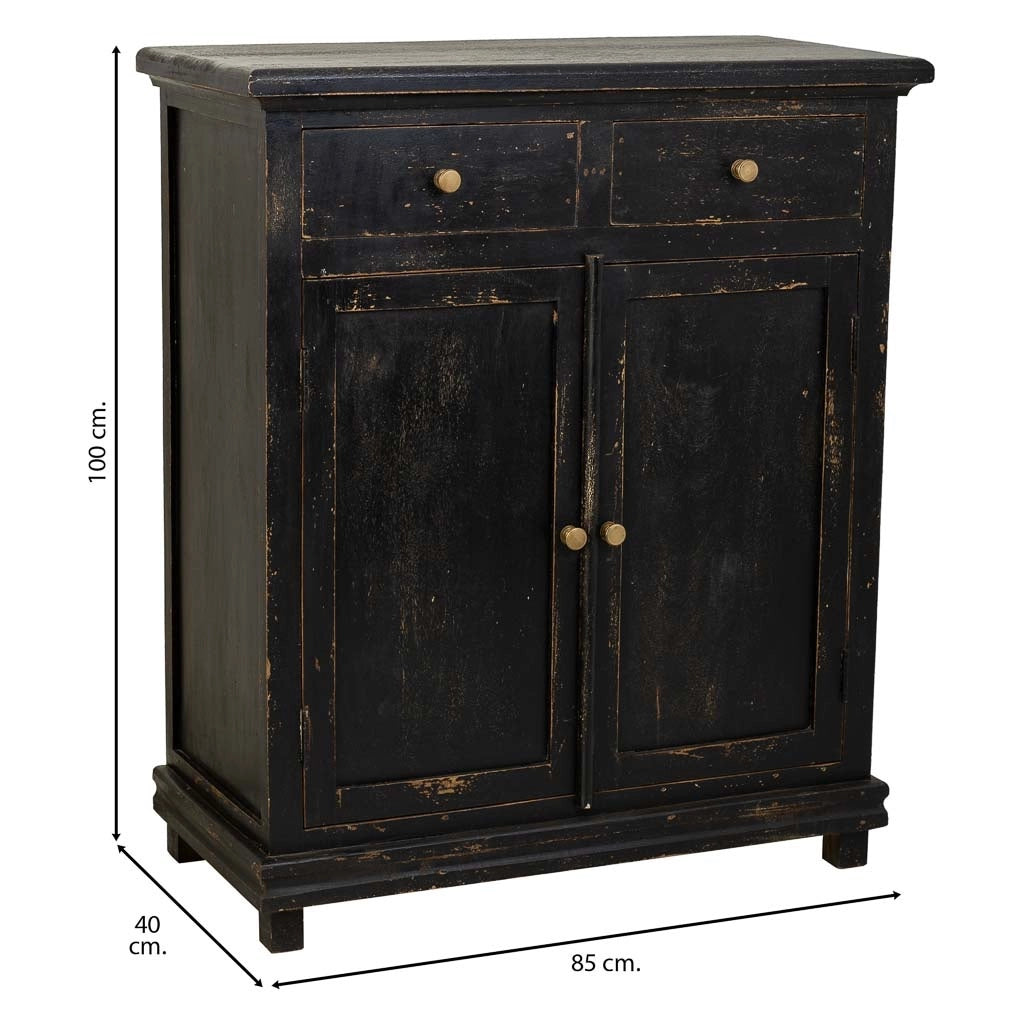 Mobile da ingresso in legno rifinito artigianalmente con 2 ante e 2 cassetti nero 85x40x100