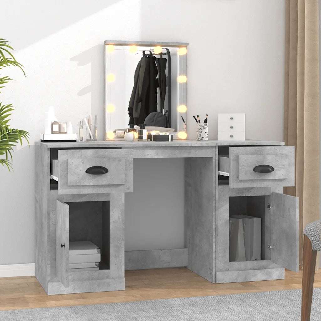 Toeletta | Tavolo da Trucco con LED Grigio Cemento 130x50x132,5 cm