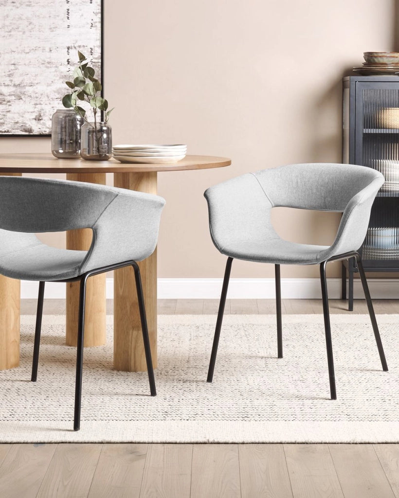 Set di 2 sedie da pranzo Sedute in poliestere grigio Gambe in metallo per sala da pranzo cucina